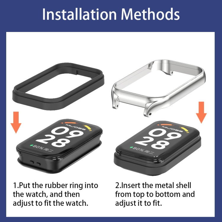 For Xiaomi Smart Band 8 Active / Redmi Band 2 Mijobs Metal Shell Silicone Watch Band(Grey Silver) by MIJOBS