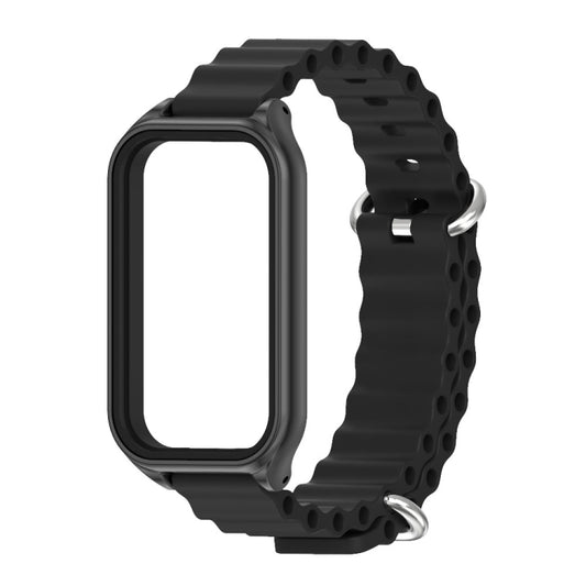 For Xiaomi Smart Band 8 Active / Redmi Band 2 Mijobs Metal Shell Ocean Silicone Watch Band(Black) by MIJOBS