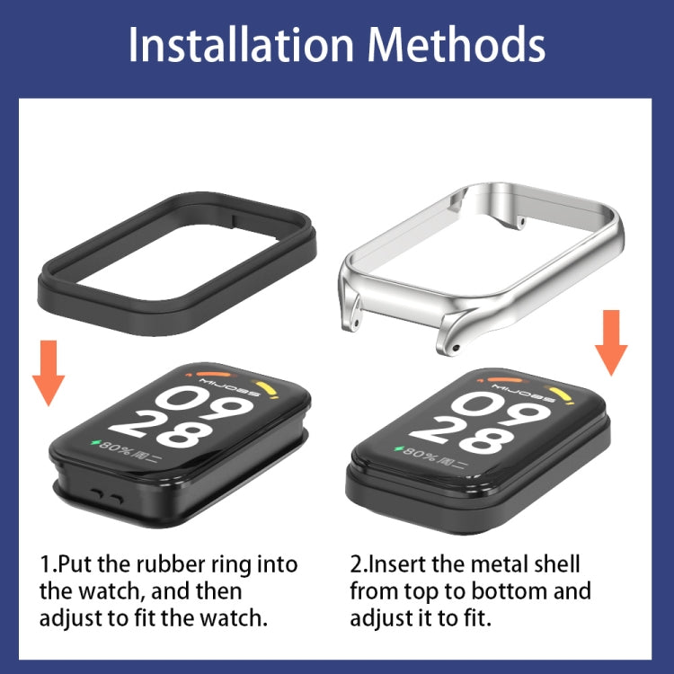 For Xiaomi Smart Band 8 Active / Redmi Band 2 Mijobs Metal Shell Ocean Silicone Watch Band(Dark Blue Silver) by MIJOBS