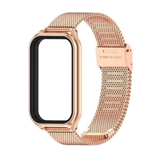 For Xiaomi Smart Band 8 Active / Redmi Band 2 Mijobs Metal Shell + Milan Buckle Metal Watch Band(Rose Gold) by MIJOBS