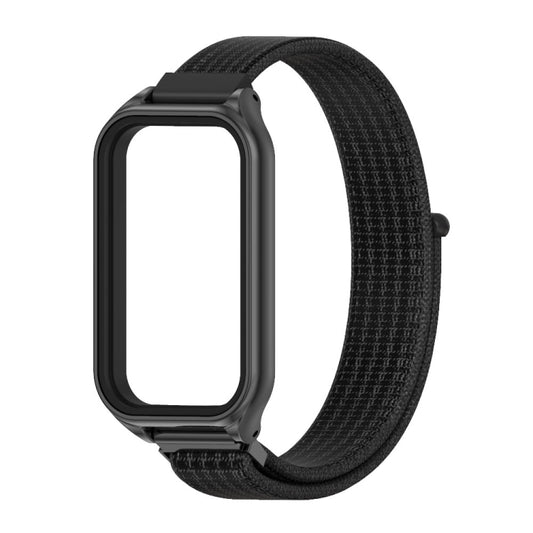 For Xiaomi Smart Band 8 Active / Redmi Band 2 Mijobs Metal Shell Breathable Nylon Loop Watch Band(Black) by MIJOBS