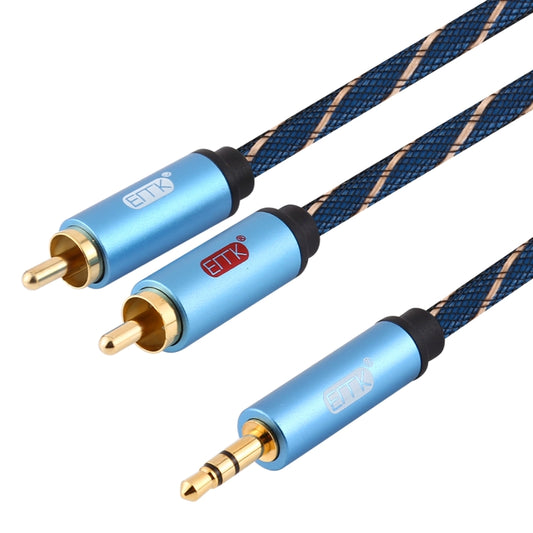 EMK 3.5mm Jack Male to 2 x RCA Male Gold Plated Connector Speaker Audio Cable, Cable Length:5m(Dark Blue) by EMK