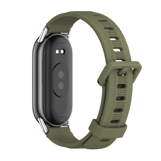 For Xiaomi Smart Band 10 / 9 / 8 Mijobs Flat Hole Breathable Silicone Watch Band(Army Green+Silver) by MIJOBS