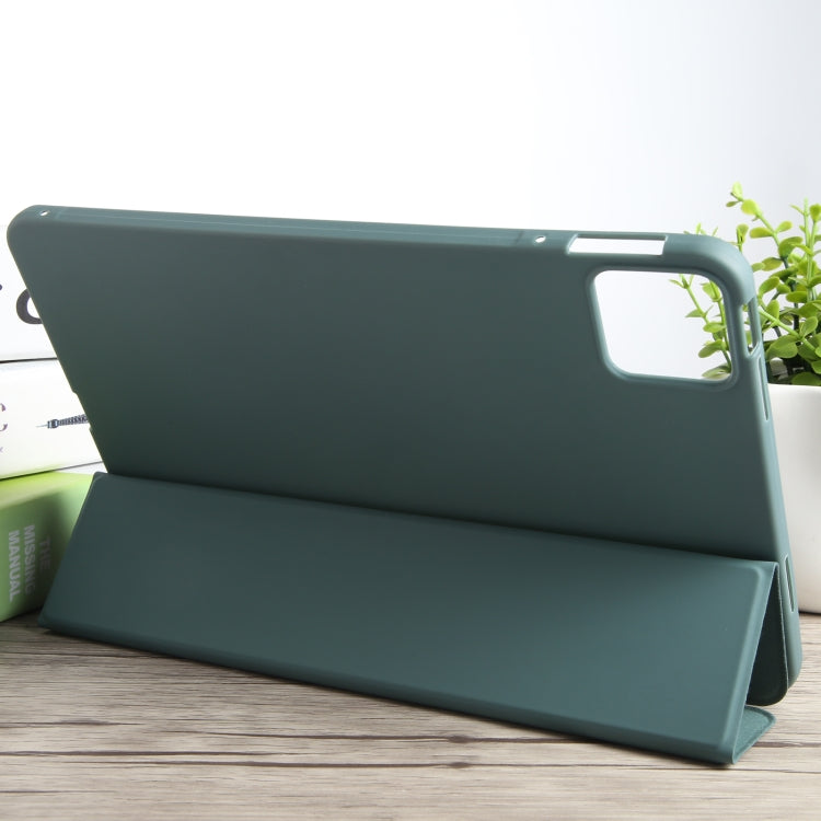 For Xiaomi Pad 6 / Pad 6 Pro Three-fold Holder Flip Tablet Leather Case(Dark Green) by buy2fix