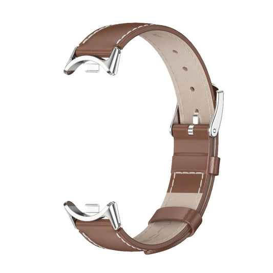 For Xiaomi Smart Band 10 / 9 / 8 Mijobs Genuine Leather Watch Band(Brown Silver) by MIJOBS