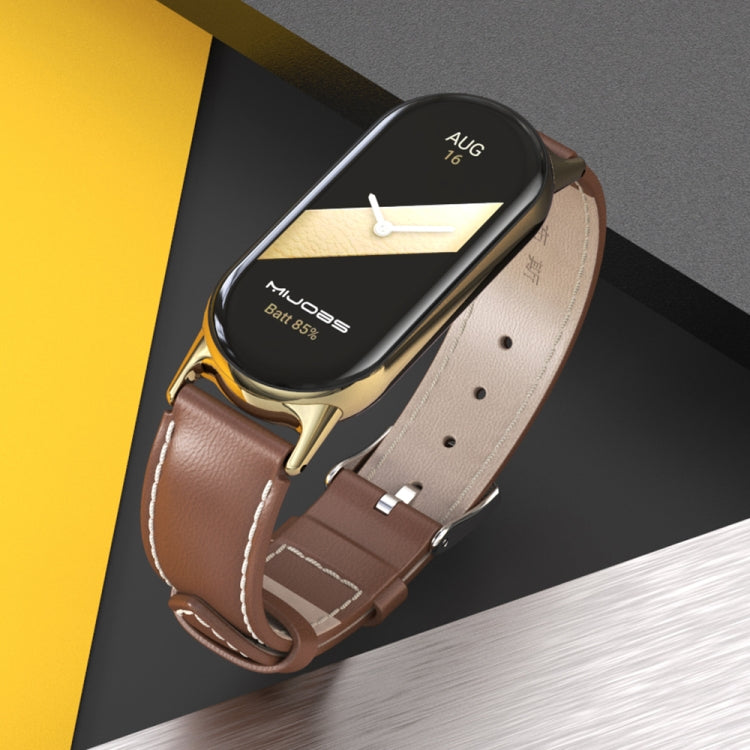 For Xiaomi Smart Band 10 / 9 / 8 Mijobs Genuine Leather Watch Band(Red Silver) by MIJOBS