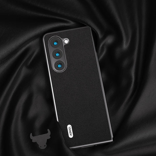 For Samsung Galaxy Z Fold5 ABEEL Genuine Leather Luolai Series Phone Case(Black) by buy2fix