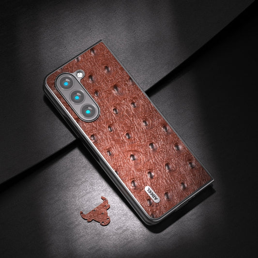 For Samsung Galaxy Z Fold5 ABEEL Genuine Leather Ostrich Texture Phone Case(Coffee) by buy2fix