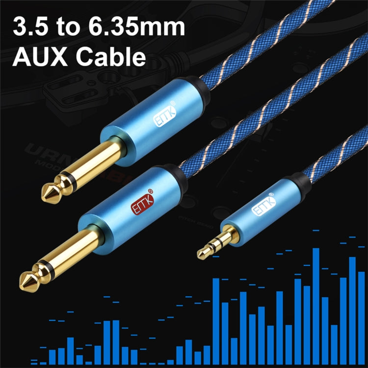 EMK 3.5mm Jack Male to 2 x 6.35mm Jack Male Gold Plated Connector Nylon Braid AUX Cable for Computer / X-BOX / PS3 / CD / DVD, Cable Length:3m(Dark Blue) by buy2fix