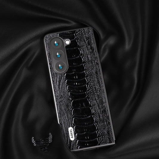 For Samsung Galaxy Z Fold5 ABEEL Genuine Leather Weilai Series Phone Case(Black) by buy2fix