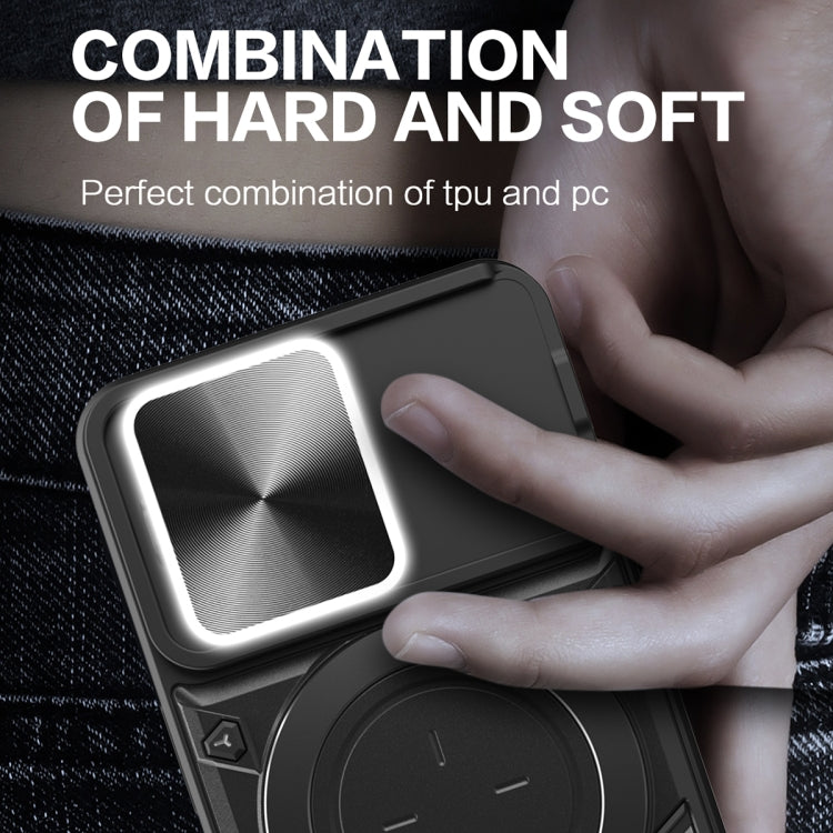 For iPhone 14 CD Texture Sliding Camshield Magnetic Holder Phone Case(Black) by buy2fix