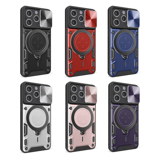 For iPhone 15 Pro Max CD Texture Sliding Camshield Magnetic Holder Phone Case(Pink) by buy2fix