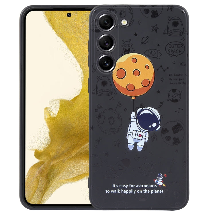 For Samsung Galaxy A22 4G Astronaut Pattern Silicone Straight Edge Phone Case(Planet Landing-Black) - Galaxy Phone Cases by buy2fix | Online Shopping UK | buy2fix