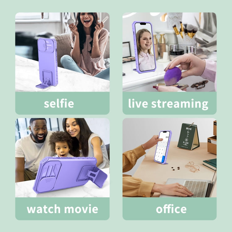 For Samsung Galaxy S22+ 5G Stereoscopic Holder Sliding Camshield Phone Case(Purple) by buy2fix