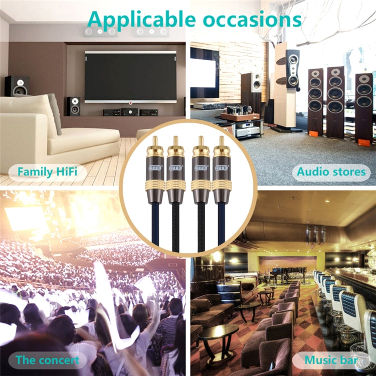 EMK 2 x RCA Male to 2 x RCA Male Gold Plated Connector Nylon Braid Coaxial Audio Cable for TV / Amplifier / Home Theater / DVD, Cable Length:5m(Black) by EMK