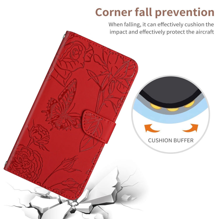For Huawei P60 Pro HT03 Skin Feel Butterfly Embossed Flip Leather Phone Case(Red) by buy2fix