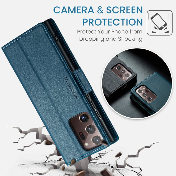 For Samsung Galaxy Note20 Ultra CaseMe 023 Butterfly Buckle Litchi Texture RFID Anti-theft Leather Phone Case(Blue) by CaseMe