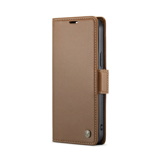 For iPhone 14 Pro CaseMe 023 Butterfly Buckle Litchi Texture RFID Anti-theft Leather Phone Case(Brown) by CaseMe