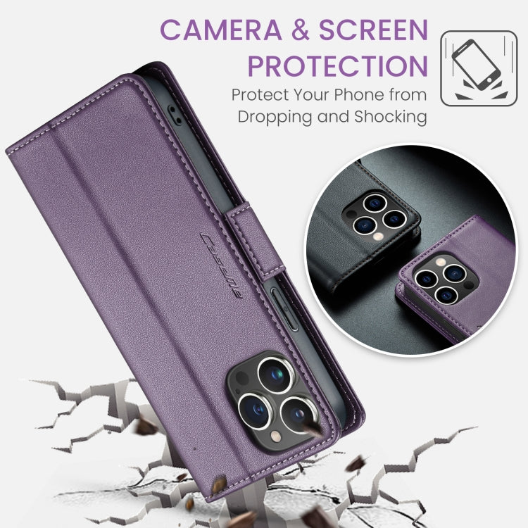 For iPhone 14 Pro Max CaseMe 023 Butterfly Buckle Litchi Texture RFID Anti-theft Leather Phone Case(Pearly Purple) by CaseMe