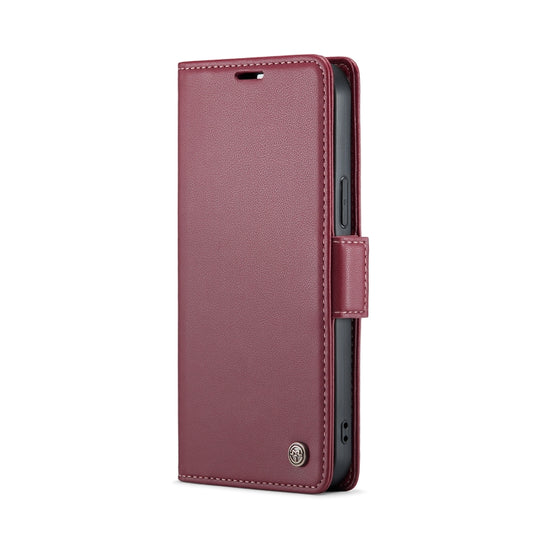 For iPhone 13 Pro Max CaseMe 023 Butterfly Buckle Litchi Texture RFID Anti-theft Leather Phone Case(Wine Red) by CaseMe