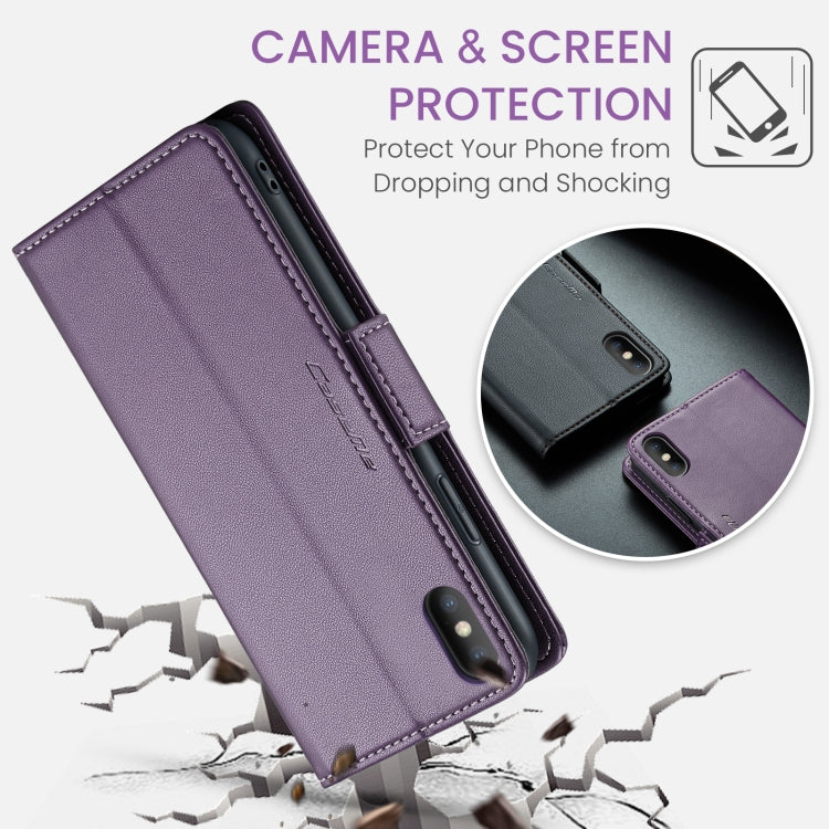 For iPhone XS CaseMe 023 Butterfly Buckle Litchi Texture RFID Anti-theft Leather Phone Case(Pearly Purple) by CaseMe