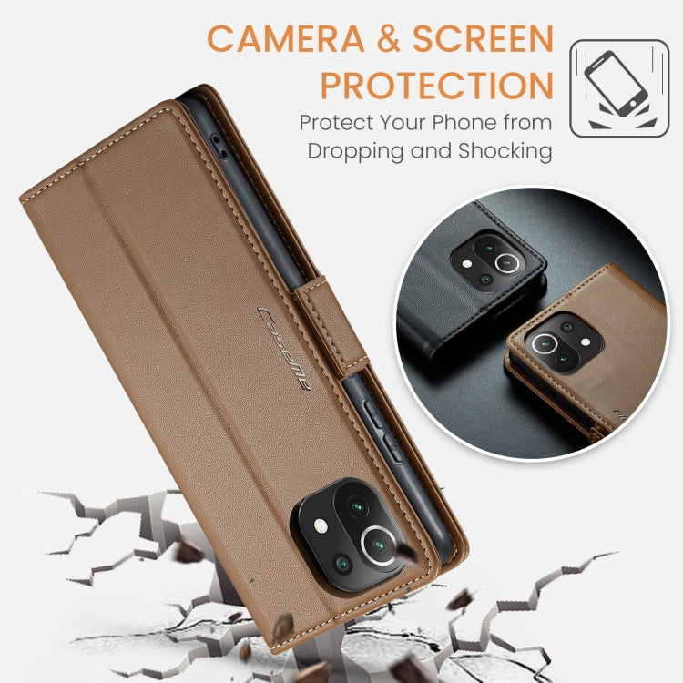 For Xiaomi Mi 11 Lite CaseMe 023 Butterfly Buckle Litchi Texture RFID Anti-theft Leather Phone Case(Brown) by CaseMe