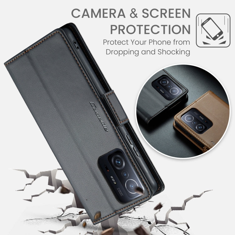 For Xiaomi 11T / 11T Pro CaseMe 023 Butterfly Buckle Litchi Texture RFID Anti-theft Leather Phone Case(Black) by CaseMe