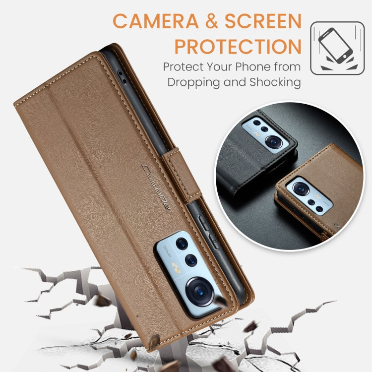 For Xiaomi 12 / 12X / 12S CaseMe 023 Butterfly Buckle Litchi Texture RFID Anti-theft Leather Phone Case(Brown) by CaseMe