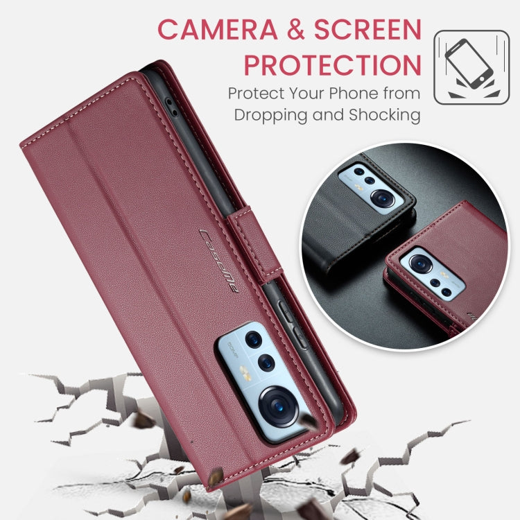 For Xiaomi 12 / 12X / 12S CaseMe 023 Butterfly Buckle Litchi Texture RFID Anti-theft Leather Phone Case(Wine Red) by CaseMe