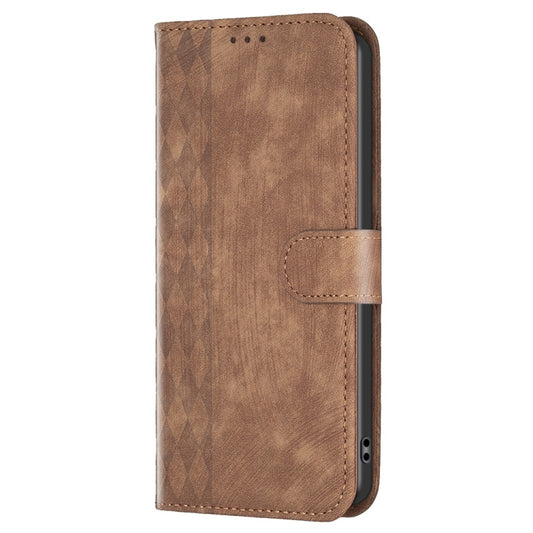 For Xiaomi 12T / 12T Pro Plaid Embossed Leather Phone Case(Brown) by buy2fix