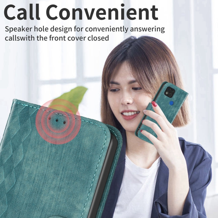 For Xiaomi Redmi 9C Plaid Embossed Leather Phone Case(Green) by buy2fix