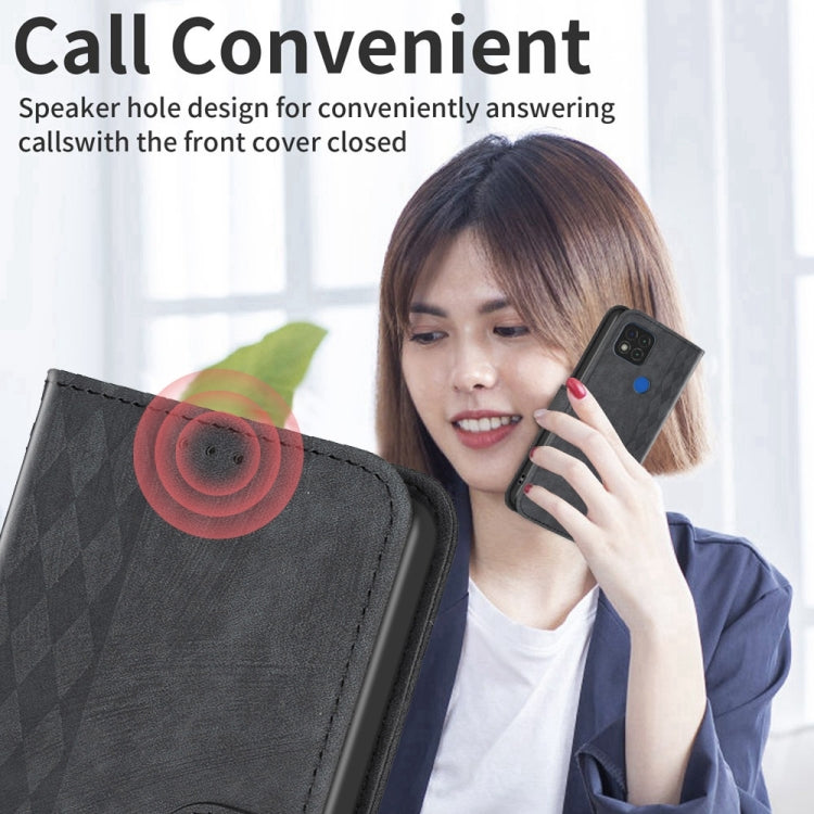 For Xiaomi Redmi 9C Plaid Embossed Leather Phone Case(Black) by buy2fix