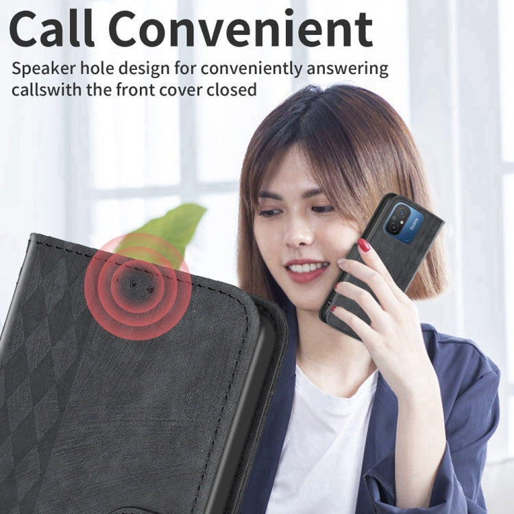 For Xiaomi Redmi 12C Plaid Embossed Leather Phone Case(Black) by buy2fix