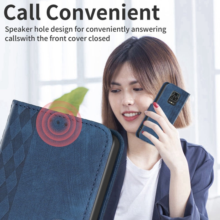 For Xiaomi Redmi Note 9 Pro Plaid Embossed Leather Phone Case(Blue) by buy2fix