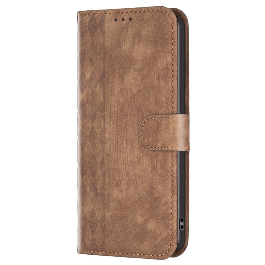 For Xiaomi Redmi 12 4G Plaid Embossed Leather Phone Case(Brown) by buy2fix