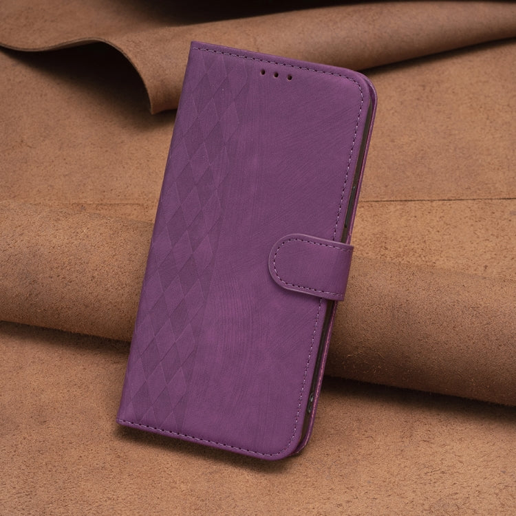 For Xiaomi Redmi 12 4G Plaid Embossed Leather Phone Case(Purple) by buy2fix
