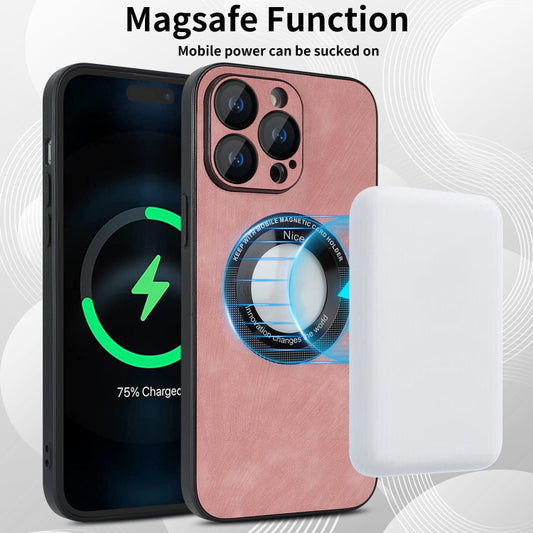 For iPhone 13 Pro Max Skin Feel Leather MagSafe Magnetic Phone Case(Pink) by buy2fix