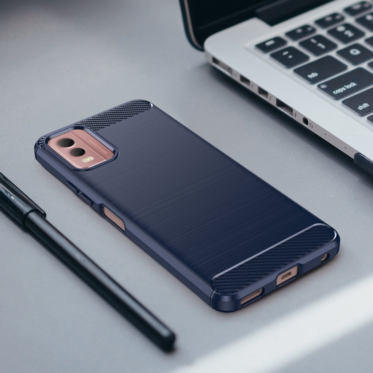 For Nokia C32 Brushed Texture Carbon Fiber TPU Phone Case(Blue) by buy2fix