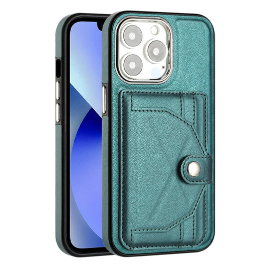 For iPhone 14 Pro Shockproof Leather Phone Case with Card Holder(Green) by buy2fix