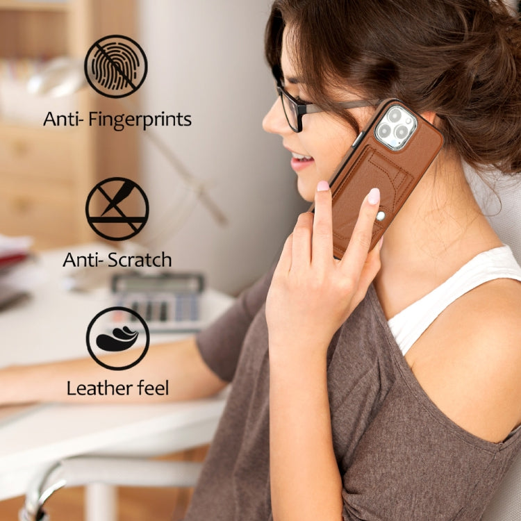 For iPhone 13 Pro Max Shockproof Leather Phone Case with Card Holder(Brown) by buy2fix