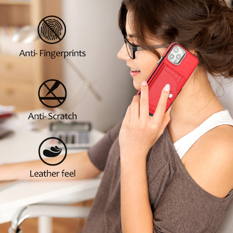For iPhone 12 / 12 Pro Shockproof Leather Phone Case with Card Holder(Red) by buy2fix