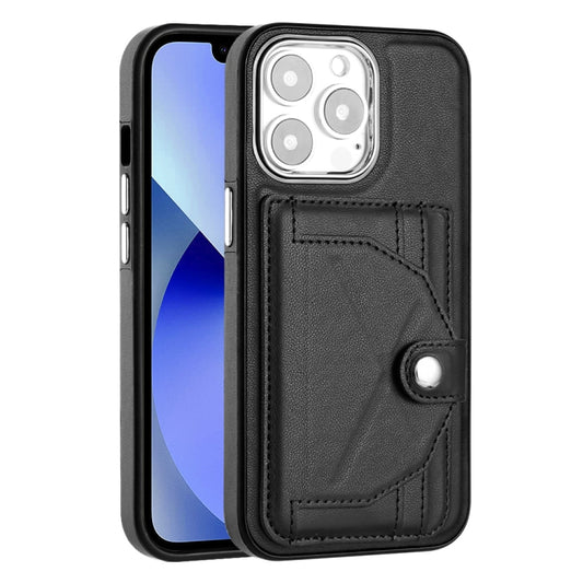 For iPhone 15 Pro Shockproof Leather Phone Case with Card Holder(Black) by buy2fix