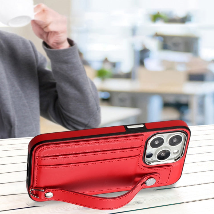 For iPhone 13 Pro Shockproof Leather Phone Case with Wrist Strap(Red) by buy2fix
