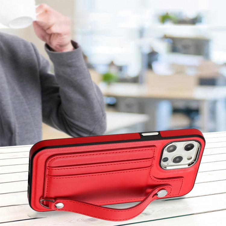 For iPhone 12 Pro Max Shockproof Leather Phone Case with Wrist Strap(Red) by buy2fix