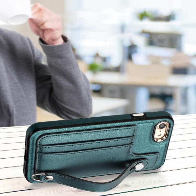 For iPhone SE 2022/SE 2020/6/7/8 Shockproof Leather Phone Case with Wrist Strap(Green) by buy2fix