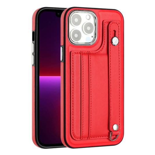 For iPhone 15 Pro Max Shockproof Leather Phone Case with Wrist Strap(Red) by buy2fix
