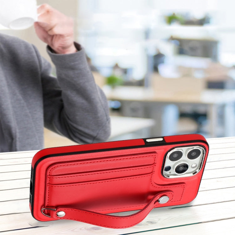 For iPhone 15 Pro Max Shockproof Leather Phone Case with Wrist Strap(Red) by buy2fix