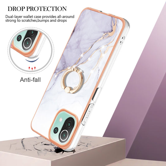 For Xiaomi Mi 11 Lite Electroplating Marble IMD TPU Phone Case with Ring Holder(White 006) by buy2fix