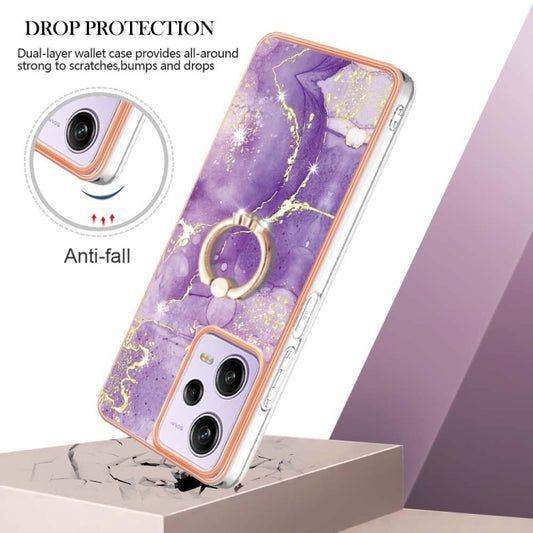 For Xiaomi Redmi Note 12 Pro 5G Global Electroplating Marble IMD TPU Phone Case with Ring Holder(Purple 002) by buy2fix