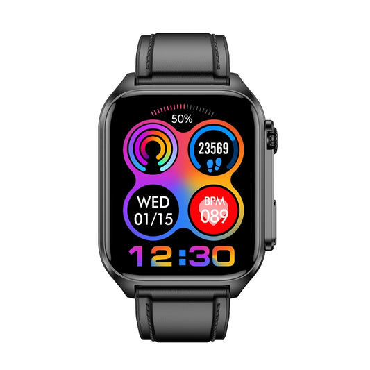 TK12 1.96 inch IP67 Waterproof Leather Band Smart Watch Supports ECG / Remote Families Care / Bluetooth Call / Body Temperature Monitoring(Black) by buy2fix